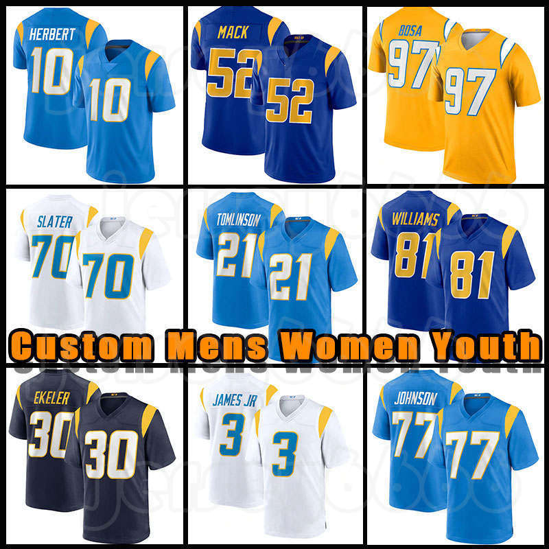 10 Justin Herbert 52 Khalil Mack 3 Derwin James Jr Football Jerseys Joey Bosa Keenan Allen J.C. Jackson Austin Ekeler Mike Williams Chargers LaDainian Tomlinson Slater, Custom women(s d)
10 Justin Herbert 52 Khalil Mack 3 Derwin James Jr Football Jerseys Joey Bosa Keenan Allen J.C. Jackson Austin Ekeler Mike Williams Chargers LaDainian Tomlinson Slater, Custom women(s d)