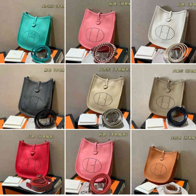 Designer Herme Handbags Mini Cowhide Bucket Evelyn Leather Women's Litchi Pattern Hollow Out Single Shoulder Messenger Bag Small with Silk Scarf[issued on bags y, Black shoulder strap
Designer Herme Handbags Mini Cowhide Bucket Evelyn Leather Women's Litchi Pattern Hollow Out Single Shoulder Messenger Bag Small with Silk Scarf[issued on bags y, Black shoulder strap