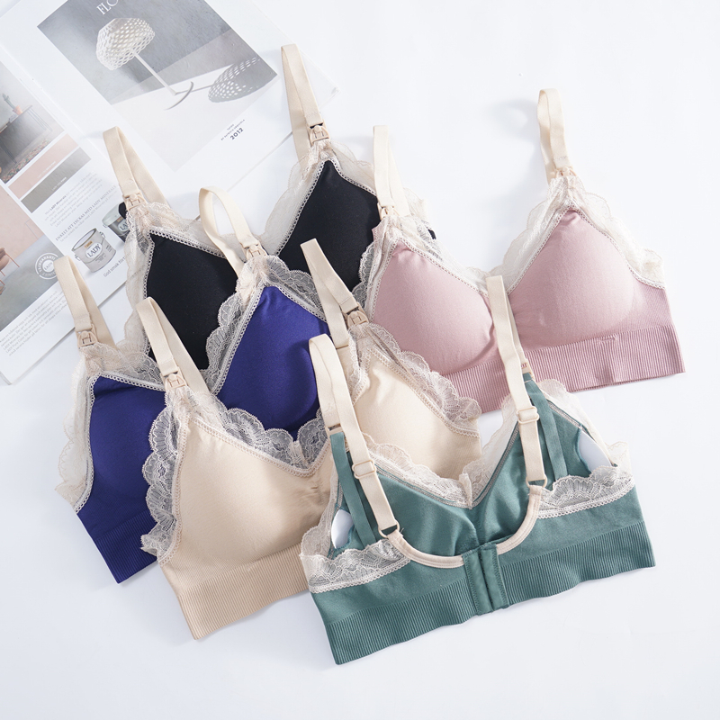 Wireless Front Open Nursing Bra Soft Lace Breathable Seamless Maternity Breastfeeding Bras For Pregnant Women 220621