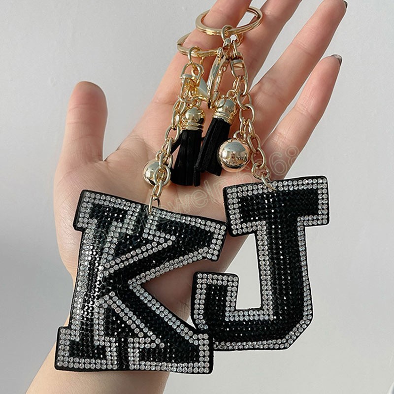 Women Keychain Alphabet Letter Rhinestone Leather Gold Color Keyring Charm Key Chain Accessories Female Car Bag Keyring Holder