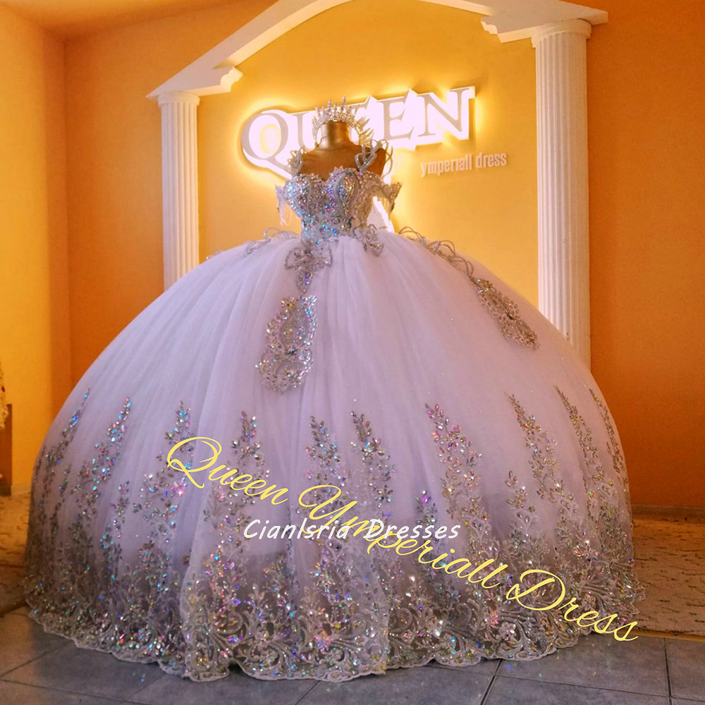 Sparkly Spaghetti Straps Ball Gown Quinceanera Dresses Sleeveless Sequined Appliques Crystal lace-up Sweet 16 Vestidos De 15 Anos