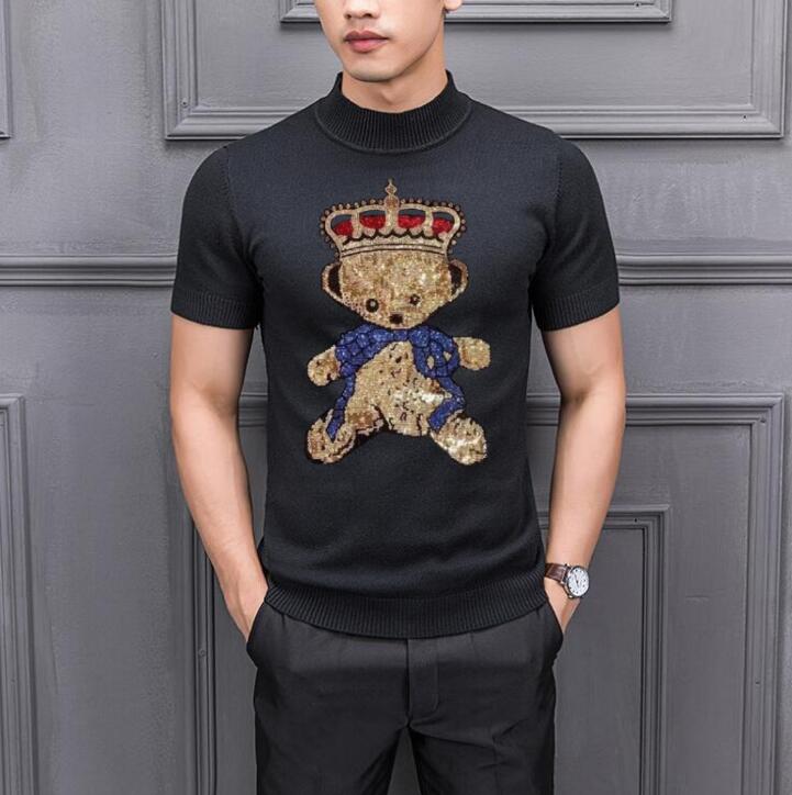Crew neck sweater with short design cute bear pattern fashion luxury hot drill wear, Black
Crew neck sweater with short design cute bear pattern fashion luxury hot drill wear, Black