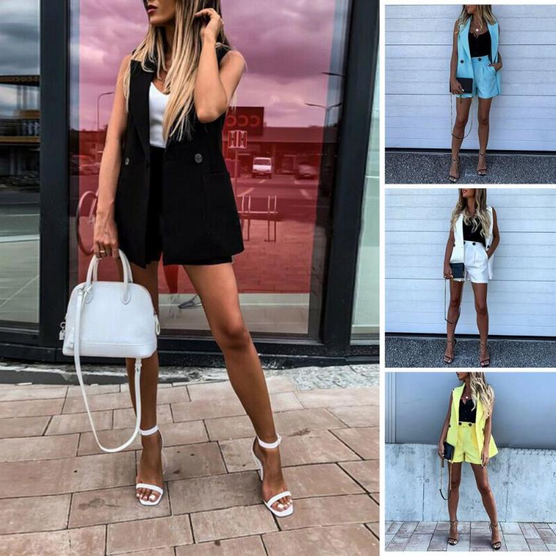 Women' Tracksuits Women Sleeveless Solid Button Up Elastic Waist Blazer Tops And Pocket Shorts Set Elegant Office Ladies Suits Chandals Muj, Black
Women' Tracksuits Women Sleeveless Solid Button Up Elastic Waist Blazer Tops And Pocket Shorts Set Elegant Office Ladies Suits Chandals Muj, Black