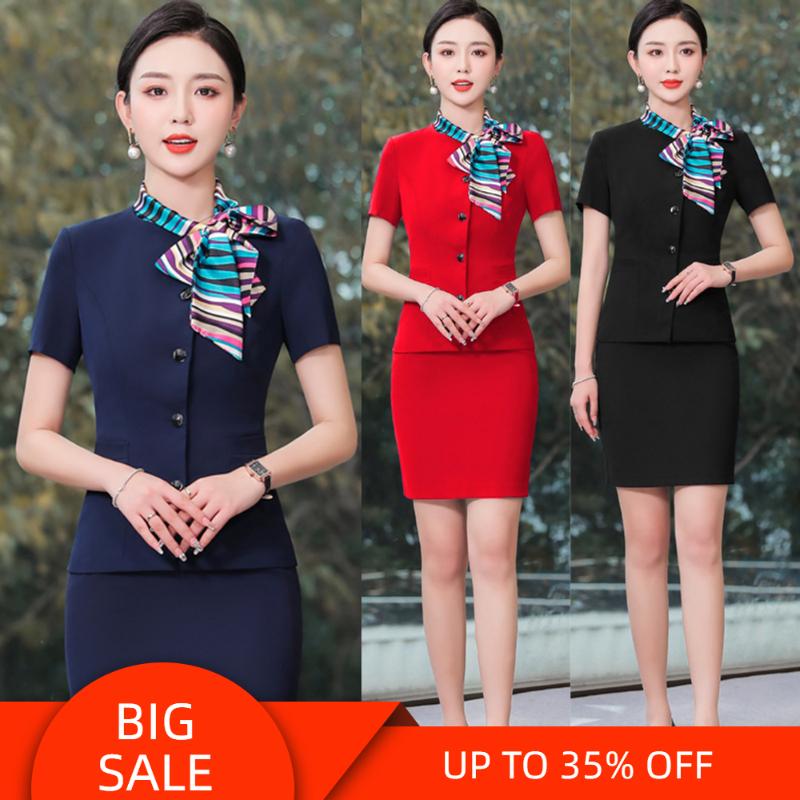 Two Piece Dress El Front Desk Waiter Workwear Professional Female Summer Short Sleeve Stewardess Uniform Catering Restaurant Beautician Suit, Black suit skirt
Two Piece Dress El Front Desk Waiter Workwear Professional Female Summer Short Sleeve Stewardess Uniform Catering Restaurant Beautician Suit, Black suit skirt