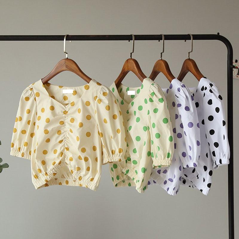 Women's Blouses & Shirts HRetro Style V-neck Bubble Sleeve Summer Polka Dot Short Shirt High Waist Top, White
Women's Blouses & Shirts HRetro Style V-neck Bubble Sleeve Summer Polka Dot Short Shirt High Waist Top, White