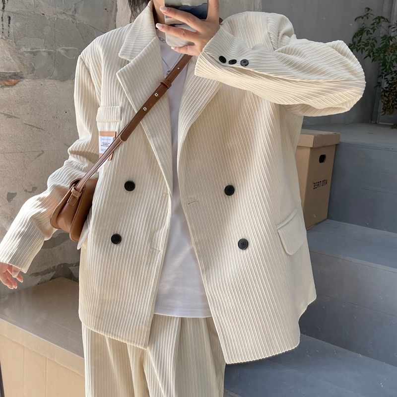 Nic Corduroy Oversized Blazer Jacket Women Loose Office Lady Suit Single Breasted Coat Korean Chic Solid Outwear 220402