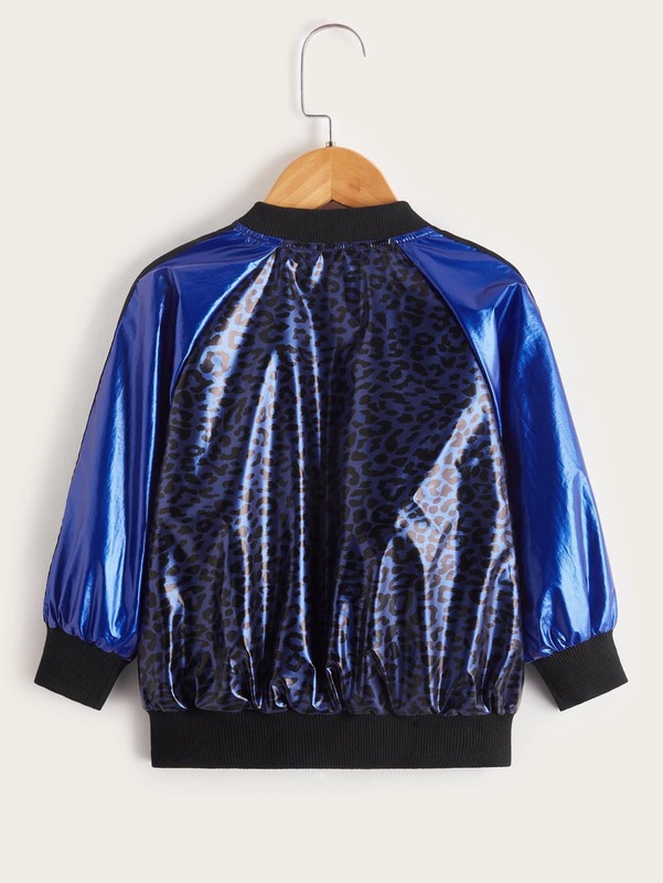 Toddler Boys Leopard Jacquard Satin Zipper Front Bomber Jacket SHE