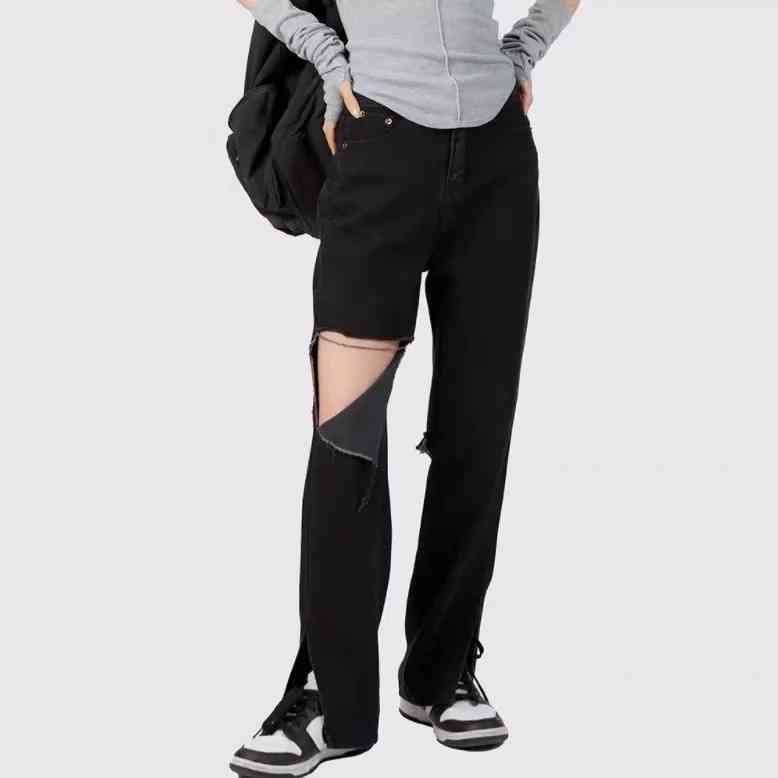 2021 autumn new style street fashion trend personality Yang Mi same high waist pierced jeans, Black
2021 autumn new style street fashion trend personality Yang Mi same high waist pierced jeans, Black