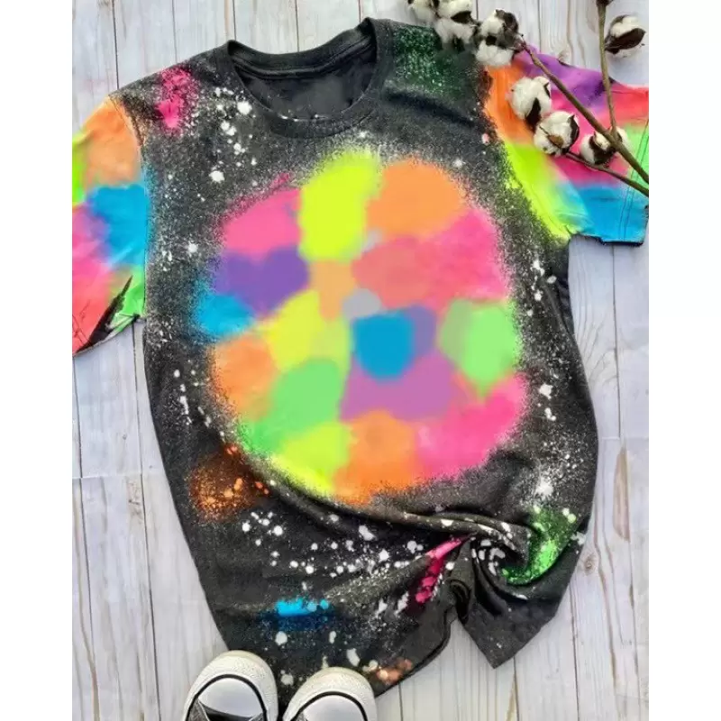 Leopard Print Sublimation Bleached Shirts Heat Transfer Blank Bleach Shirt Bleached Polyester T-Shirts US Men Women Party Supplies colorful