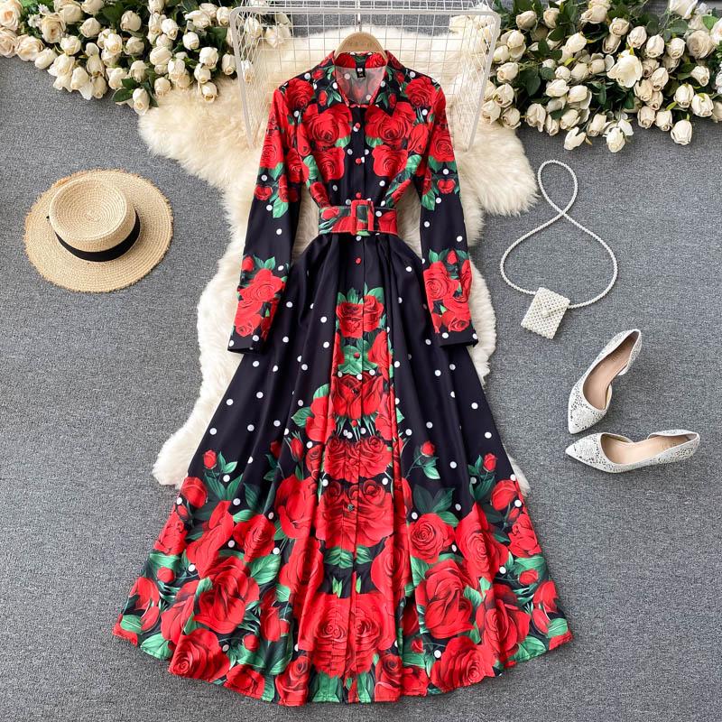 Casual Dresses Runway Autumn Vintage Red Maxi Dress Woman Elegant Rose Floral Print Shirt Collar Long Sleeve A Line Belt Evening M6890, Black
Casual Dresses Runway Autumn Vintage Red Maxi Dress Woman Elegant Rose Floral Print Shirt Collar Long Sleeve A Line Belt Evening M6890, Black