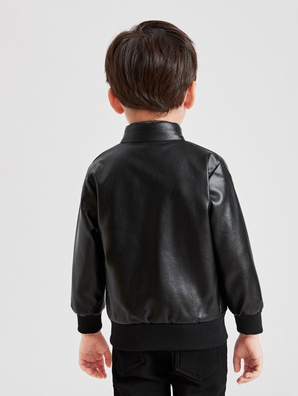 Toddler Boys Slant Pocket Zipper PU Leather Jacket SHE