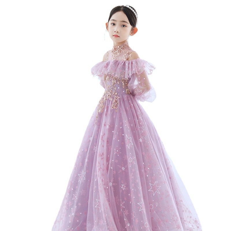 Sequined 2-14 Years Lace Tulle Flower Girl Dresses Bows Children's First Holy Communion Princess Ball Gown Wedding Party Dress 403