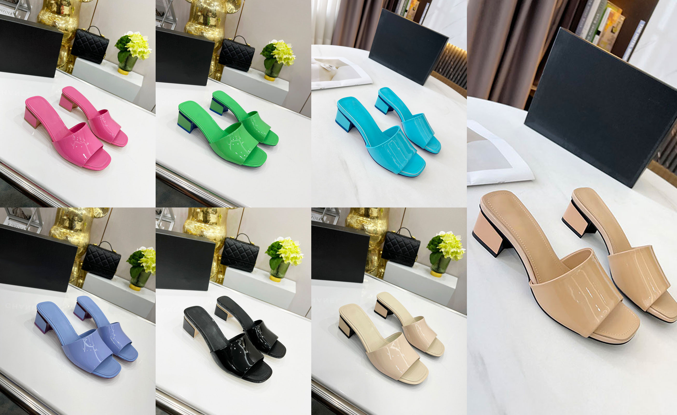 2022 Women Mules Slipper Calfskin Light Green Slide Sandal Coarser Heels Slippers Designer Summer Luxury Fashion girl Beach Shoes
2022 Women Mules Slipper Calfskin Light Green Slide Sandal Coarser Heels Slippers Designer Summer Luxury Fashion girl Beach Shoes