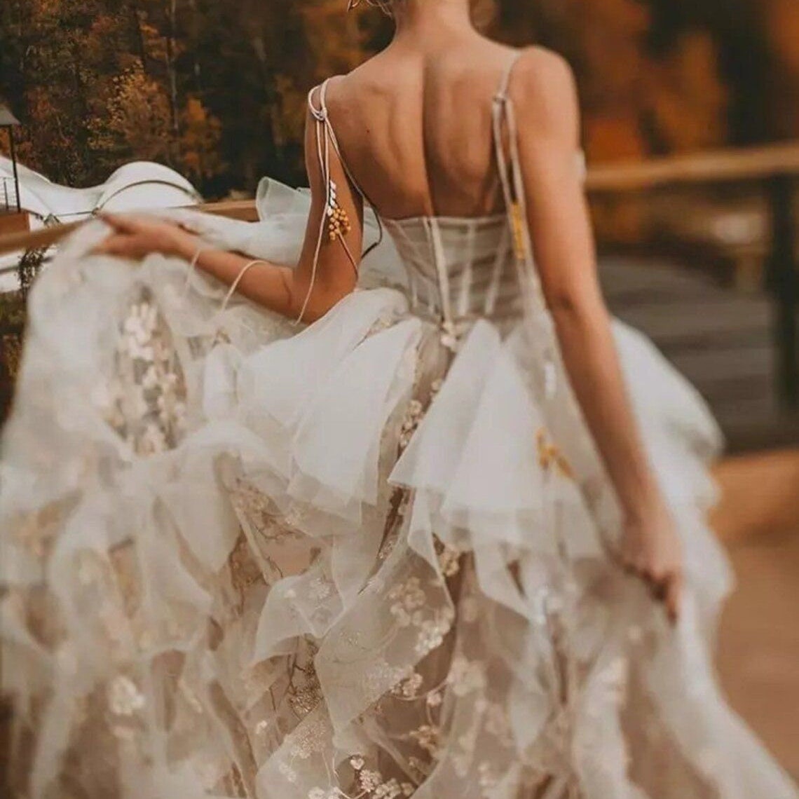 Bohemian Wedding Dresses Lace Appliqued Bridal Gowns A Line Sweep Train Tulle robe de mariee