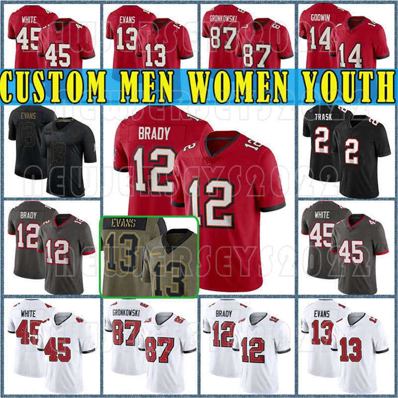 2 Kyle Trask Tampa Custom Bays Mens Buccaneer 12 Tom Brad 9 Joe Tryon Football Jerseys 13 Mike Evans 87 Rob Gronkowski Women Mike Evans