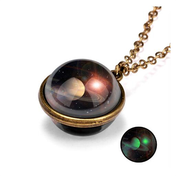 Earth Moon Planet Glass Ball Noctilucent Pendant Necklace Double-sided Luminescent Galaxy Nebula Cosmic Choker Jewelry for Women GC1216
