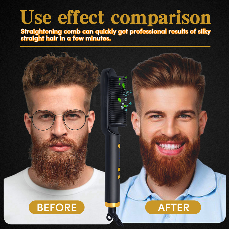 Multifunctional Hair Straightener Brush Men Beard Straightener Ceramic Comb Anti-Scald Hair Curler Iron Smoothing Hairbrush 220623