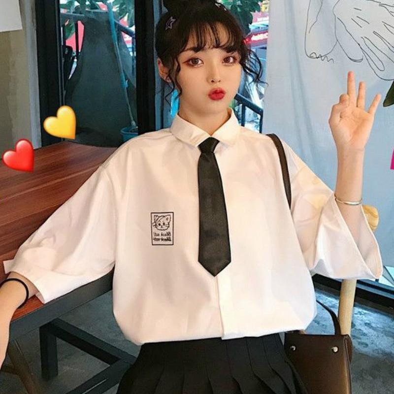 Women's Blouses & Shirts Spring/Summer Preppy Style Girl White Shirt With Tie Gentle Fairy Japanese JK Uniform Offiec Lady Blouse Women, A with black tie
Women's Blouses & Shirts Spring/Summer Preppy Style Girl White Shirt With Tie Gentle Fairy Japanese JK Uniform Offiec Lady Blouse Women, A with black tie