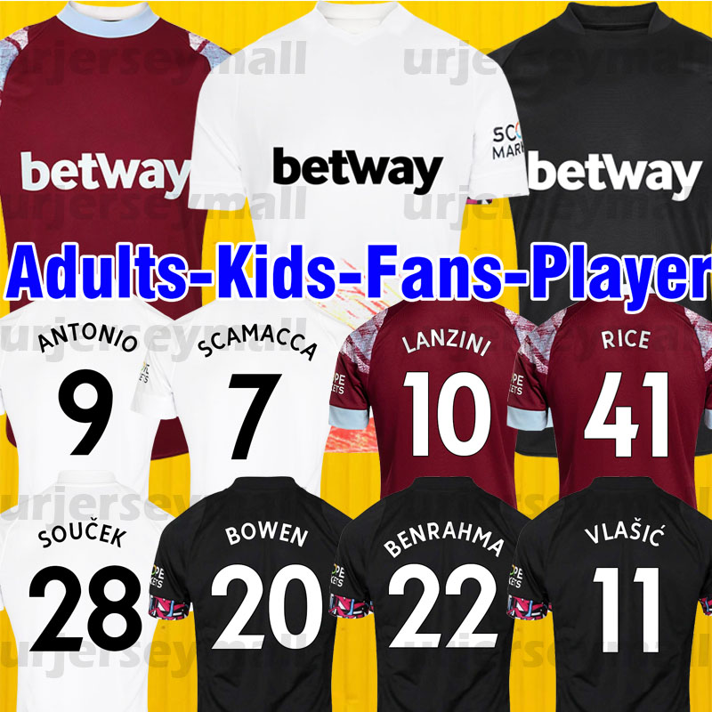 22 23 West Ham BOWEN RICE soccer jersey BENRAHMA LANZINI ANTONIO YARMOLENKO NOBLE FORNALS DAWSON Vlasic SOUCEK 2022 2023 football shirt uniforms Men Kids Kit set, Home
22 23 West Ham BOWEN RICE soccer jersey BENRAHMA LANZINI ANTONIO YARMOLENKO NOBLE FORNALS DAWSON Vlasic SOUCEK 2022 2023 football shirt uniforms Men Kids Kit set, Home