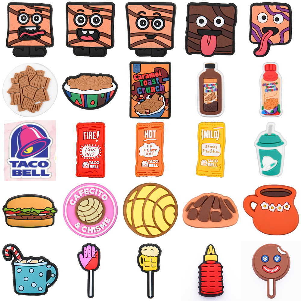 Cartoon Charms Hamburger Chocolate Snacks Bottles Garden Shoe Decorations Clogs Accessories for Kids Gifts