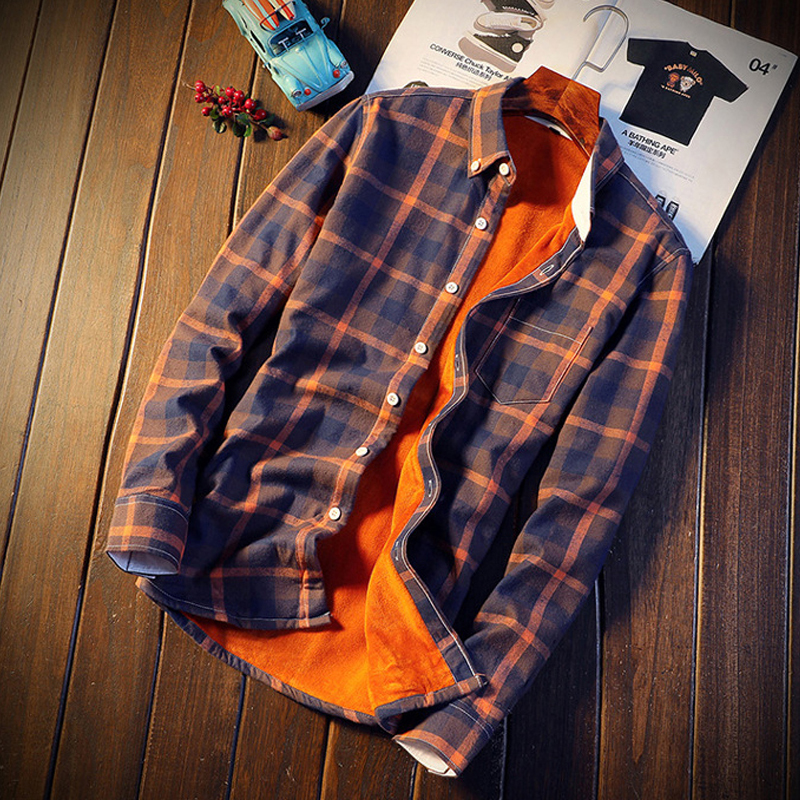 Fleece Shirts Autumn Winter Plus Velvet Plaid Men Casual Flannel Slim Fit Street Cotton Shirt Size 5XL Camisa Masculina 220322