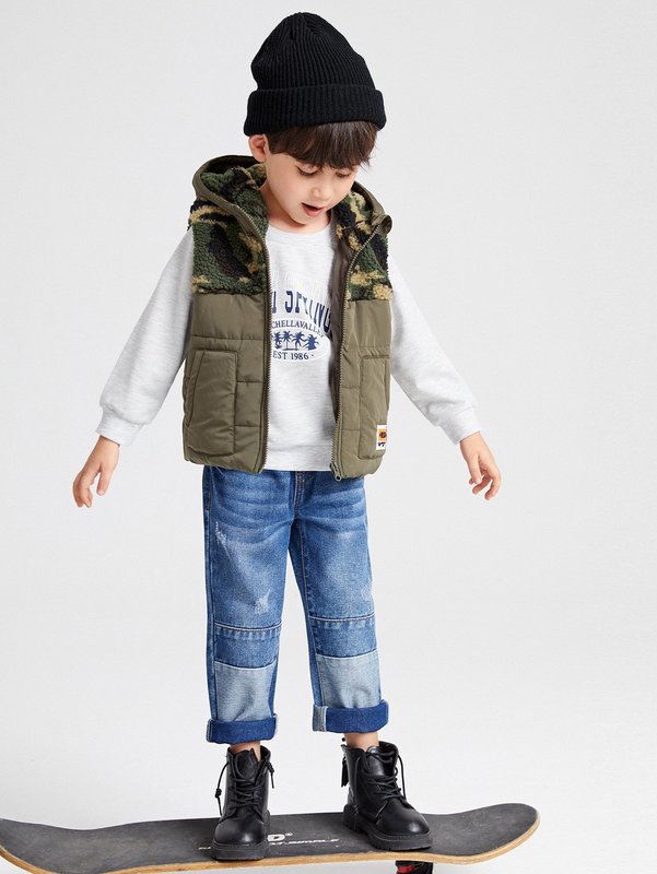 Toddler Boys Camo Pattern Hooded Teddy Puffer Winter Coat SHE