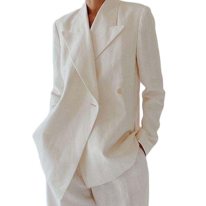 Women's Two Piece Pants Linen White Double Breasted Women Bussiness Suit One Button Notched Lapel Slim Lady Blazer Trouser Set Office Female 
Women's Two Piece Pants Linen White Double Breasted Women Bussiness Suit One Button Notched Lapel Slim Lady Blazer Trouser Set Office Female