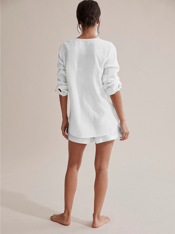 100%Cotton Autumn Sleepwear Suits With Shorts Pijama Pocket Nightwear Single Breasted Women's Nightgown Full Sleeve Women Pajama 220329