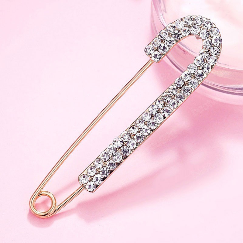 Rhinestones Safety Pin Brooches Bow Large Pins Brooch For Women Dress Sweater Gold Plating Crystals Elegant Brooches Jewelry