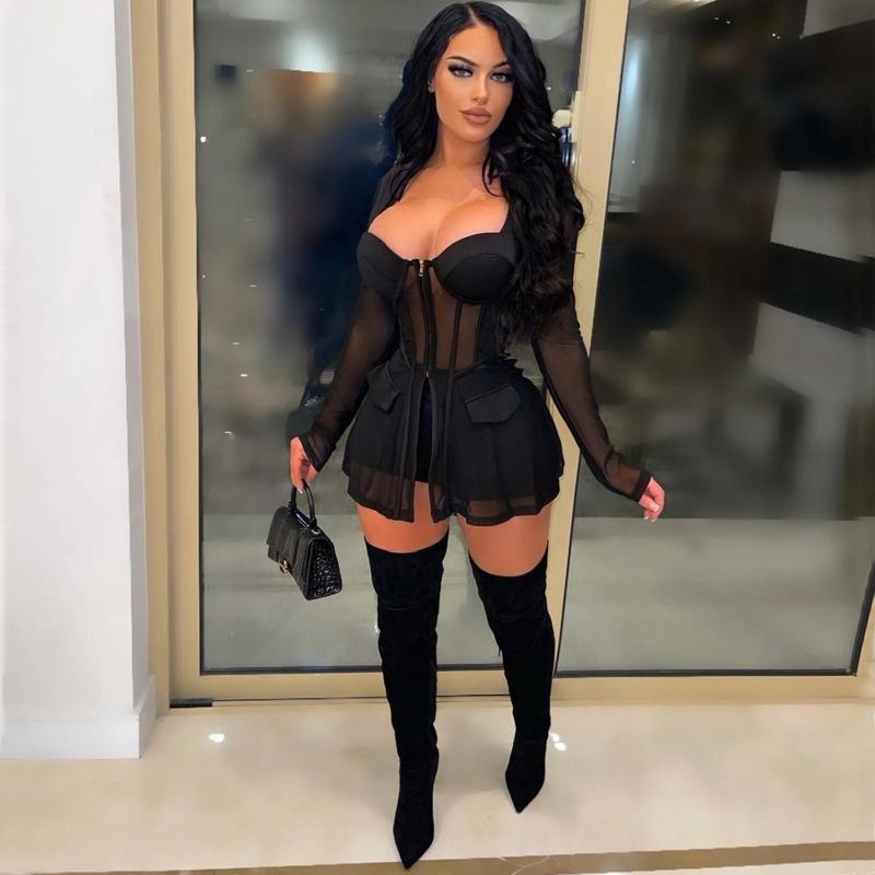 Women' Tracksuits Short Sets Lady Suit Summer Zipper Womens Square Collar Long Sleeve Crop Tops And Pants Sexy Sheer Mesh Two Piece Set 202, Black
Women' Tracksuits Short Sets Lady Suit Summer Zipper Womens Square Collar Long Sleeve Crop Tops And Pants Sexy Sheer Mesh Two Piece Set 202, Black