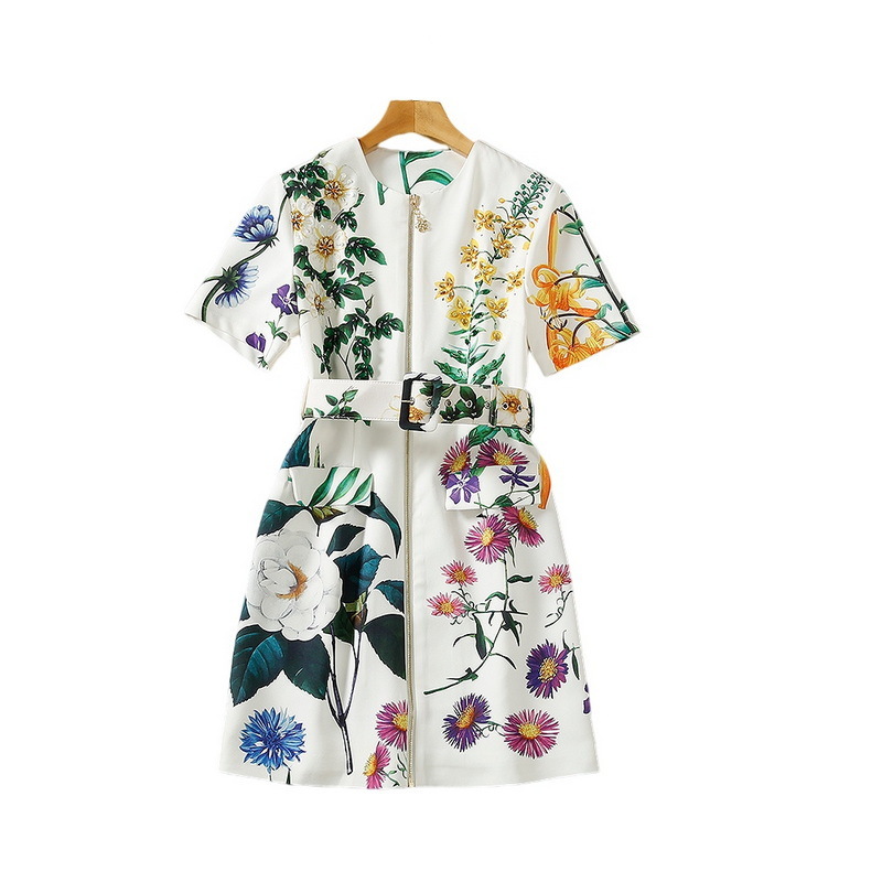 403 XXL 2022 Runway Dress Spring Summer Brand Same Style Empire Short Sleeve Slash Neck Dress Womens Dress Fashion High Quality SH, Customize
