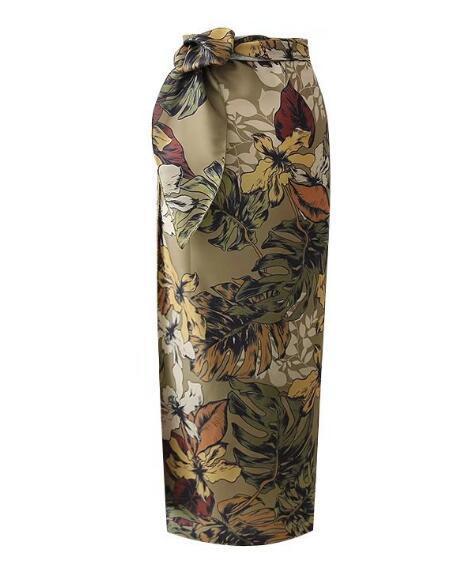 Sexy Flower Leaves Print Bow Tie Sashes Wrap Skirt Vintage Women High Waist Slim Fit Mid-Calf Long Pencil Skirts Holiday 220317
