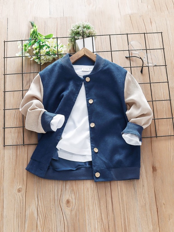 Toddler Boys 1pc Cut And Sew Corduroy Button Up Bomber Jacket SHE