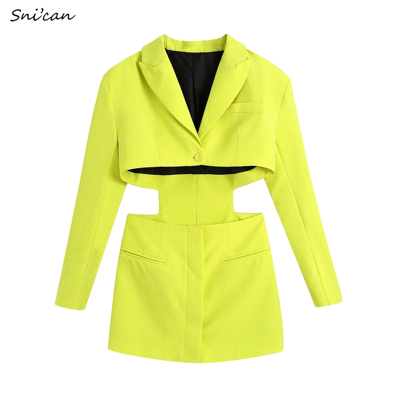 Hollow Out Waist Blazer Jacket Sexy Office Laidies Long Sleeve Bodycon Outwear Women Summer Robe Chemise Femme Chic Coat Abrigo 220402