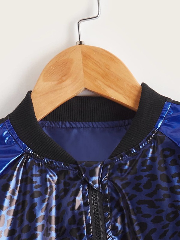 Toddler Boys Leopard Jacquard Satin Zipper Front Bomber Jacket SHE