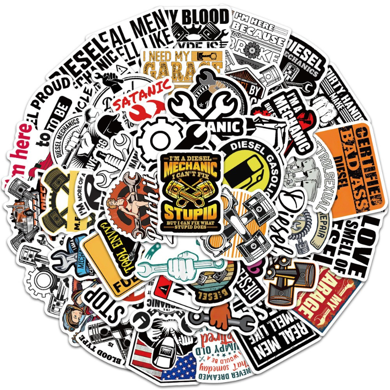 50Pcs/Lot Cartoon Diesel Mechanic Graffiti Sticker Laptop Motorcycle Fridge Skateboard Suitcase Waterproof Wholesale Stickers