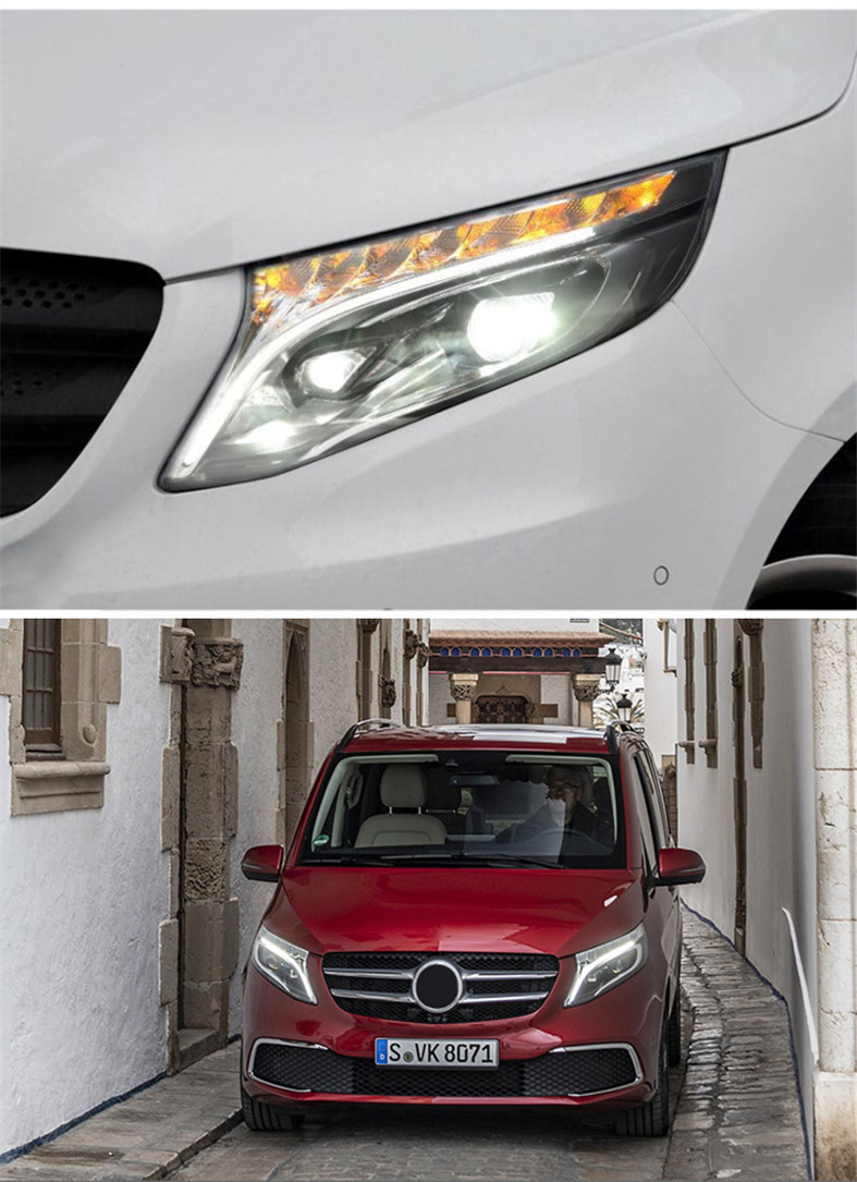 Headlights All LED For Benz Vito 20 13-20 19 Head Lights W447 DRL+Bi-Xenon Lens LED Crystal Angel Eyes Turn Signal Headlight