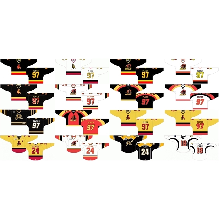 MDH Customized 1981 82-2002 OHL Mens Womens Kids White Black Red Yellow Stiched Belleville Bulls s 2010 11-2014 Ontario Hockey League Jersey