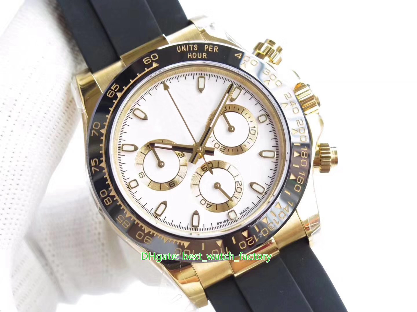 Hot Selling Top Quality Watches 40mm 116518 Cosmograph 18k Yellow Gold Rubber Chronograph CAL.4130 Movement Mechanical Automatic Mens Watch Men's Wristwatches, Travel bag
Hot Selling Top Quality Watches 40mm 116518 Cosmograph 18k Yellow Gold Rubber Chronograph CAL.4130 Movement Mechanical Automatic Mens Watch Men's Wristwatches, Travel bag