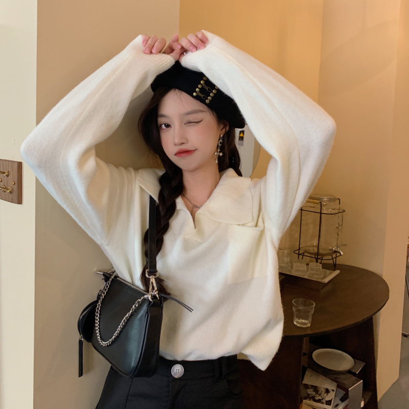 Winter Coral Red Lazy Wind Womens Clothing Sweater Korean Fashion Retro Leisure V Neck Long Sleeve Knitting Pullover Tops 220817