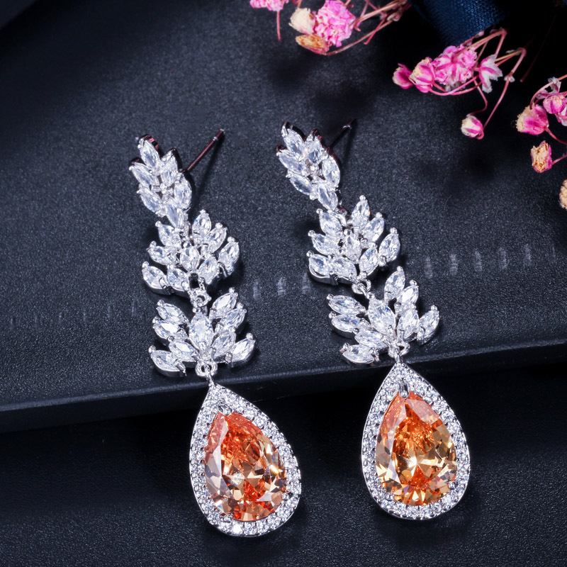 trendy dangle earring designer for woman long white red purple zirconia copper gold silver diamond earrings South American Wedding Engagement Jewelry 