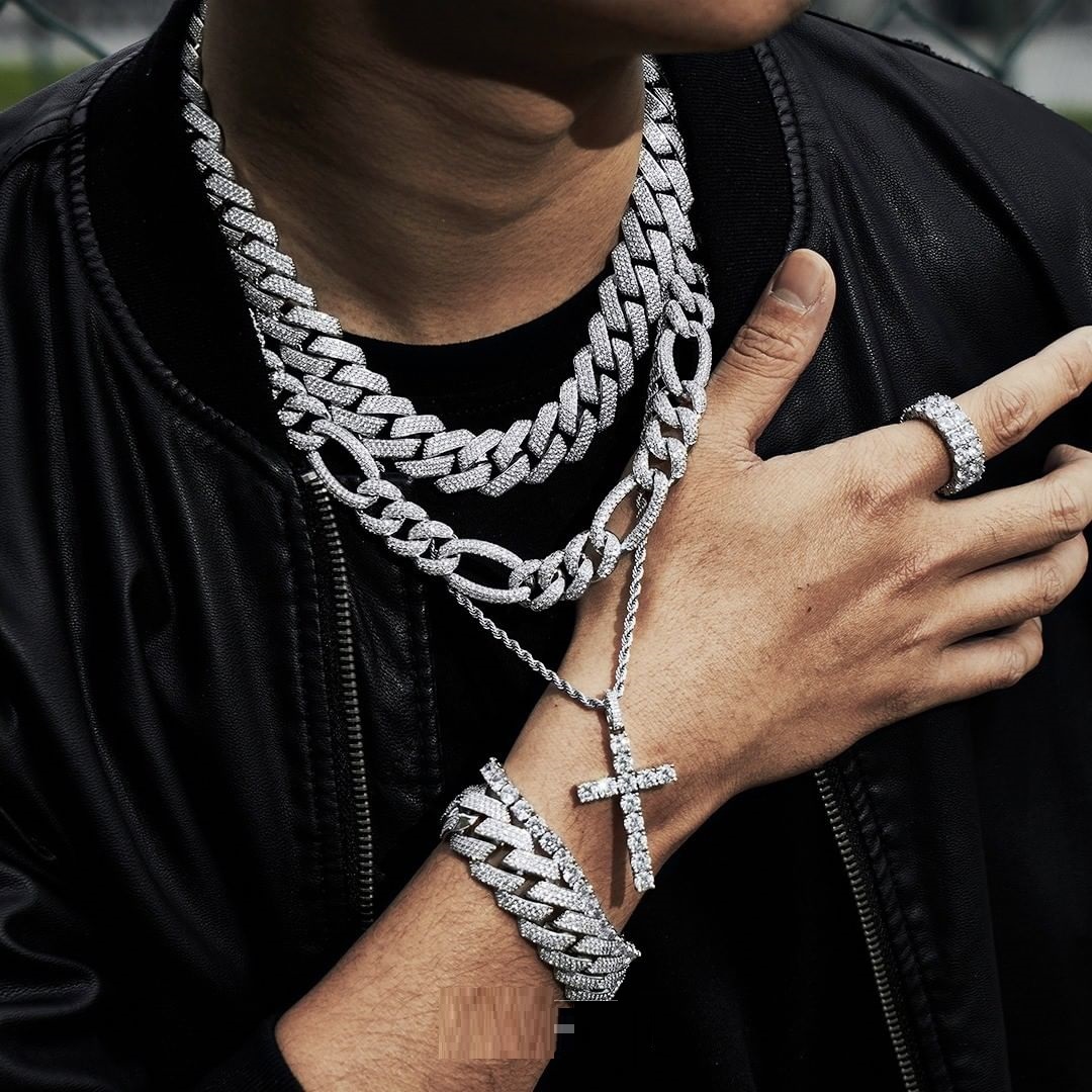 Big Heavy Hip Hop ice Men Boy Necklace Jewelry Micro Pave CZ Rose Gold Two Tone Color Rock Punk Ice Out Cuban Chain Necklaces 19mm