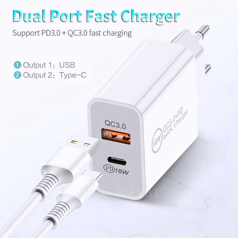 18W Fast USB Charger Quick Charge Type C PD Fast Charging For iPhone EU US Plug USB Charger With QC 40 30 Phone Charger with box94