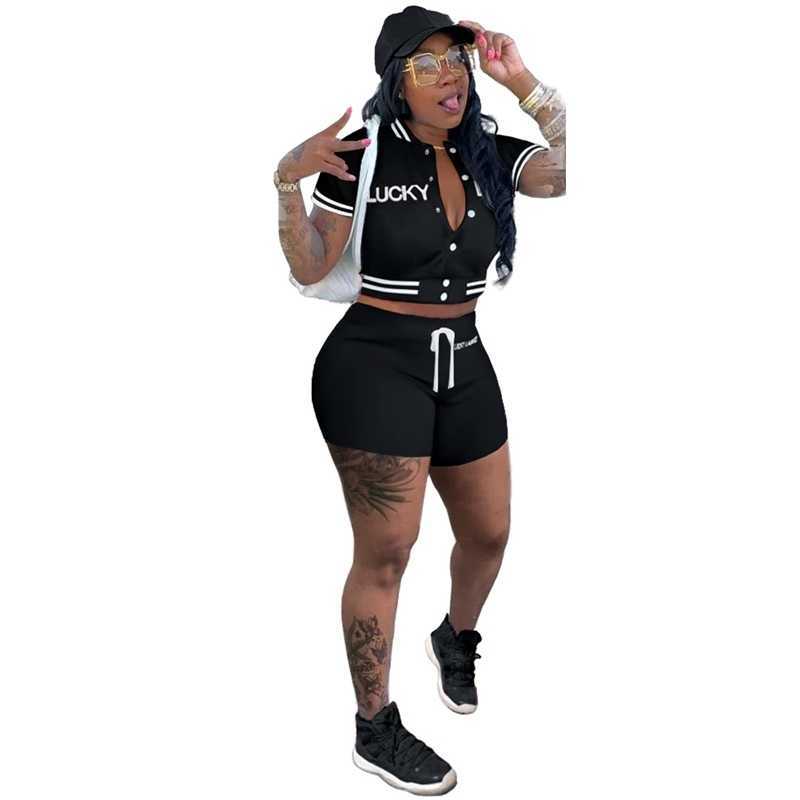 Embroidery Letter LUCKY LABEL Women Sports Tracksuits Baseball Shorts Suit Summer Clothes 2 Piece Set Casual Clothes