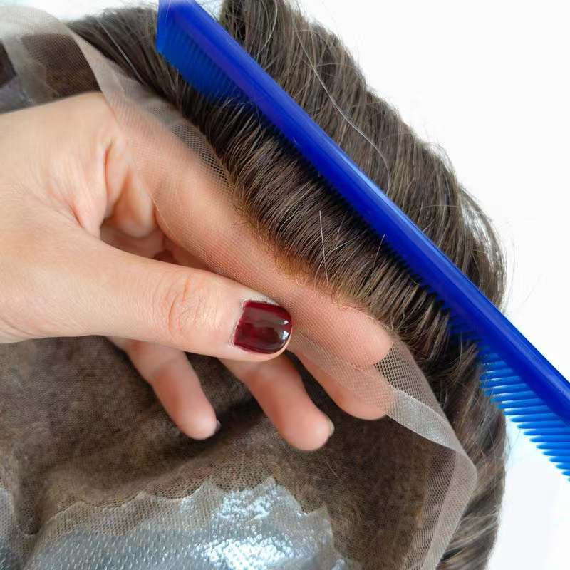 Q6 Toupee For Men Lace & PU Base Human Hair Replacement System Unit 6" Male Hair Prosthesis