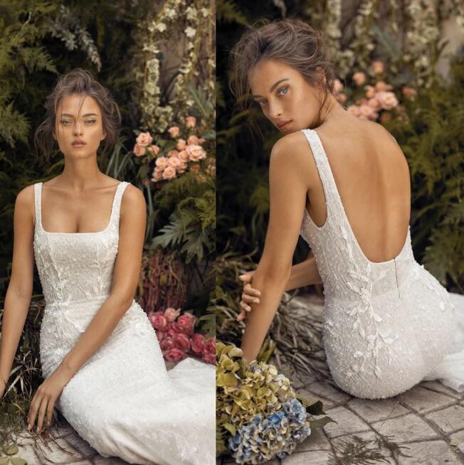 2022 Bridal Gown Square Neck Lace Appliques Bridal Gowns Backless Sweep Train Mermaid Dress Vestidos De Novia Wedding dresses