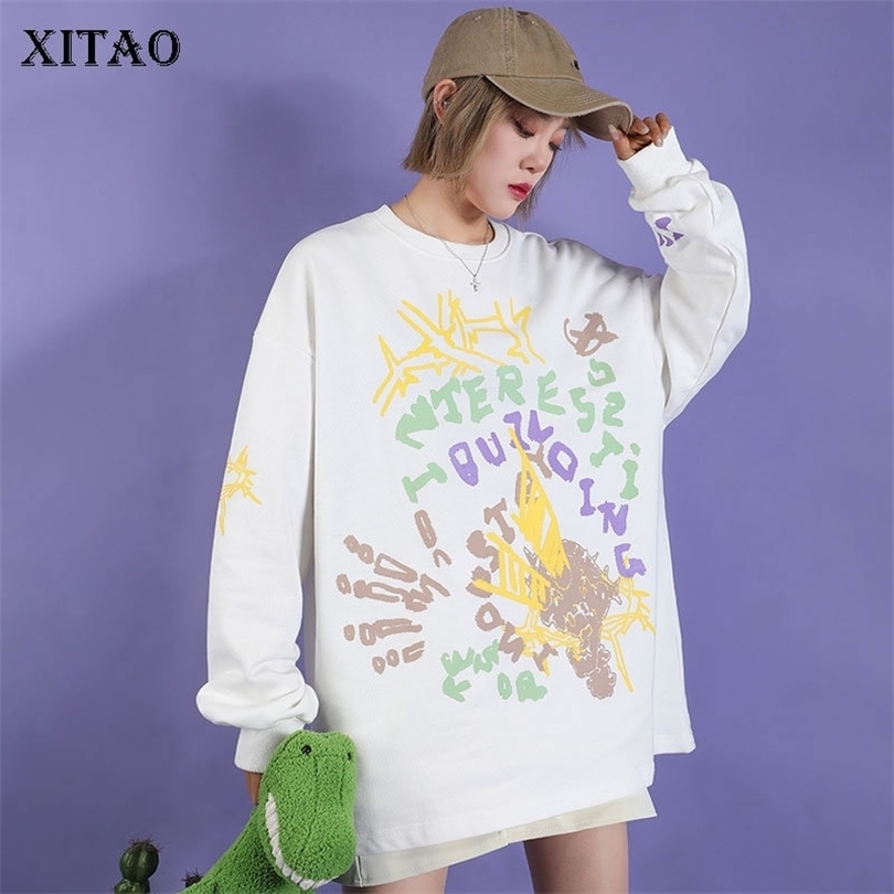 XITAO New Spring Clothing Sweatshirt Hip Hop Doodle Pattern Women Tops Korean Style O Neck Plus Size Streetwear DMY3539 T200311