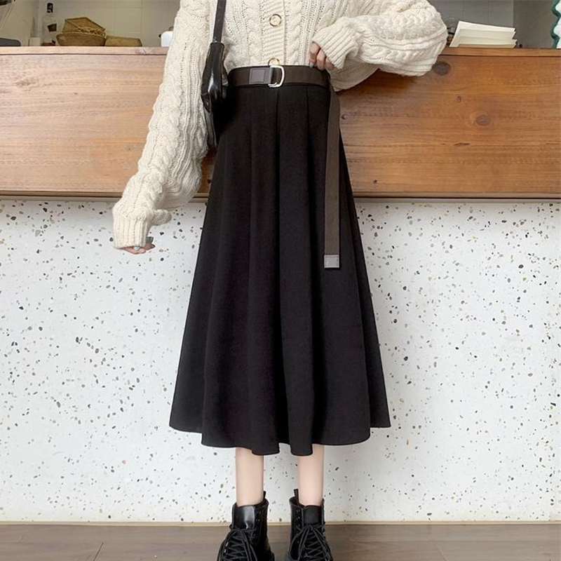Solid Skirts Women Midcalf High Waist Friends Korean Style Elegant College Spring Autumn Allmatch Jupe Mujer Faldas Female Ins 220701