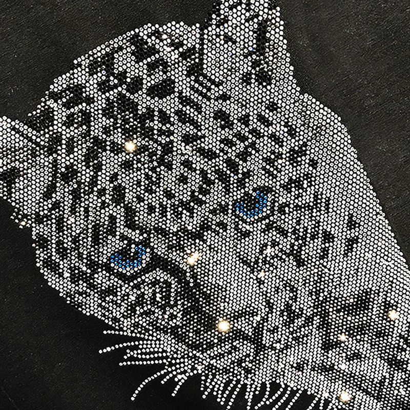 Boho Black Leopard Head Graphic Tee Cotton Short Sleeve O Neck Tshirt Fashion Diamond T-shirt Casual T shirts 220328