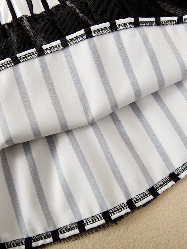 Toddler Girls Striped Ruffle Trim Bow Front Blouse & Mesh Overlay Skirt SHE